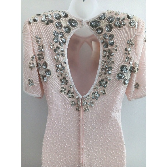 NOS Jennifer Evening Gown MED Pink Midi Silk Bead‎ Sequin Keyhole Barbicore Glam - Picture 7 of 16